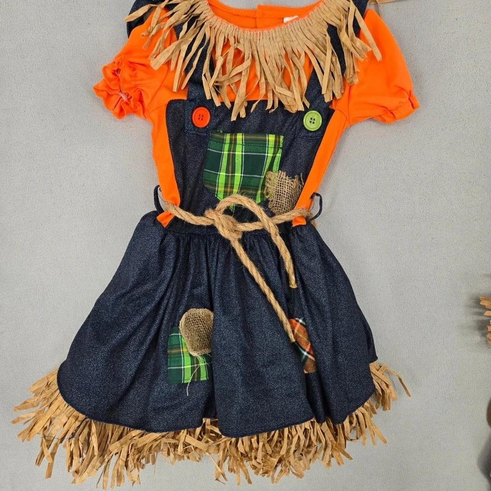 Scarecrow Costume Girls Size 6-6X  Fall Patchwork Halloween‎ Rustic Dress up